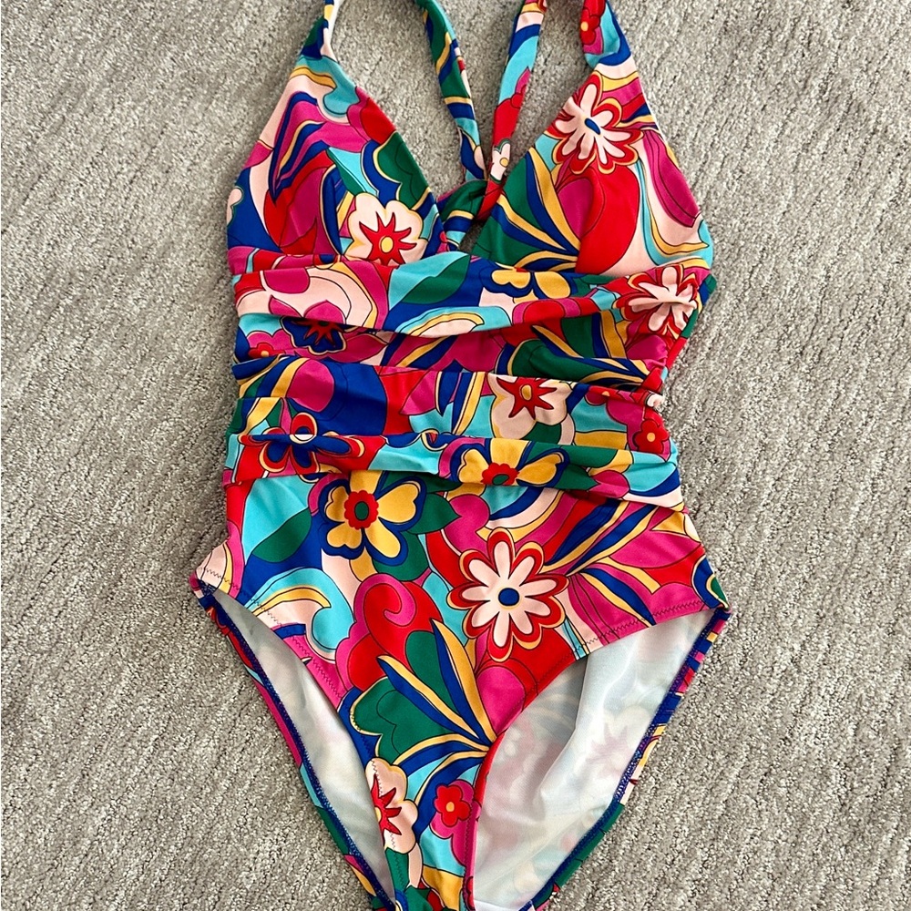 Boden Mykonos Deep V Women's One Piece Swimsuit 8 Long
Multi Blossomy Pop print - Picture 5 of 10